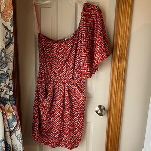 Collective Concepts Red Orange Pink Zigzag One-Shoulder Dress